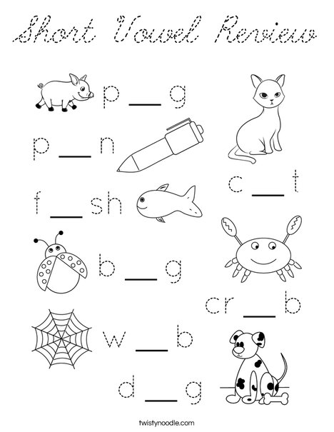 Short Vowel Review Coloring Page