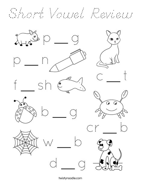 Short Vowel Review Coloring Page
