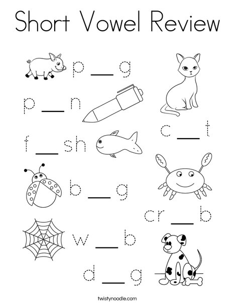 Short Vowel Review Coloring Page