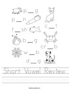 Short Vowel Review Handwriting Sheet