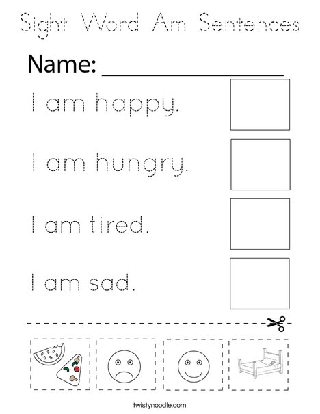 Sight Word Am Sentences Coloring Page