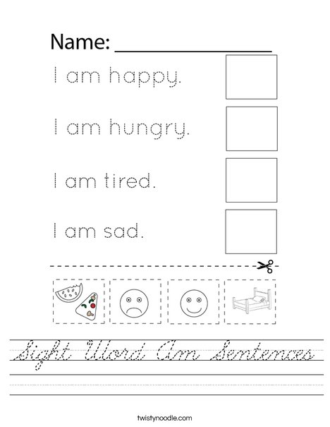 Sight Word Am Sentences Worksheet