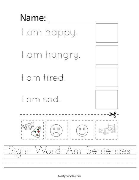 Sight Word Am Sentences Worksheet