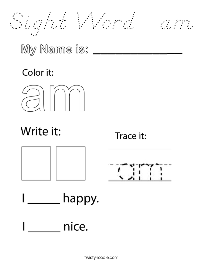 Sight Word- am Coloring Page