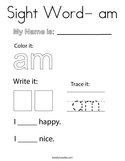 Sight Word- am Coloring Page