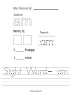 Sight Word- am Handwriting Sheet