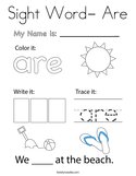 Sight Word- Are Coloring Page
