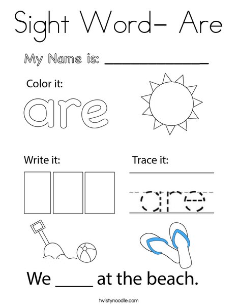 Sight Word- Are Coloring Page
