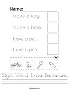 Sight Word Have Sentences Handwriting Sheet