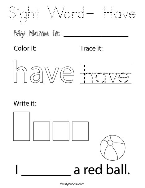 Sight Word- Have Coloring Page