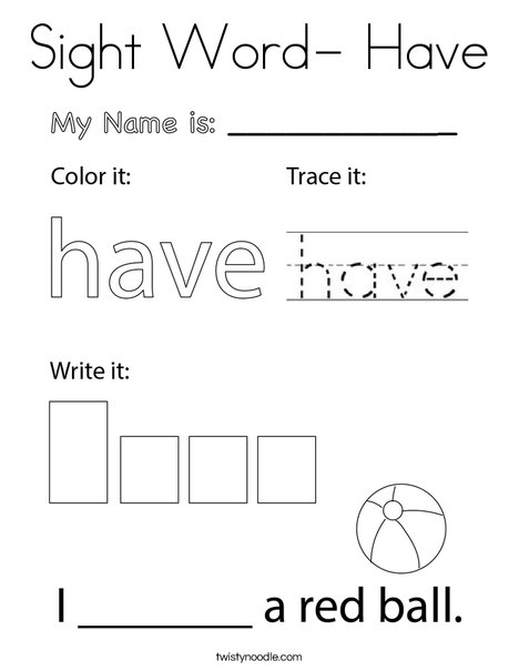 Sight Word- Have Coloring Page