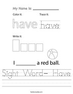 Sight Word- Have Handwriting Sheet