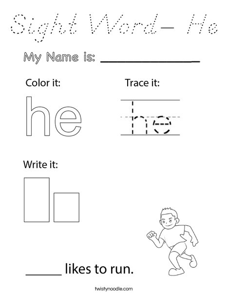 Sight Word- He Coloring Page