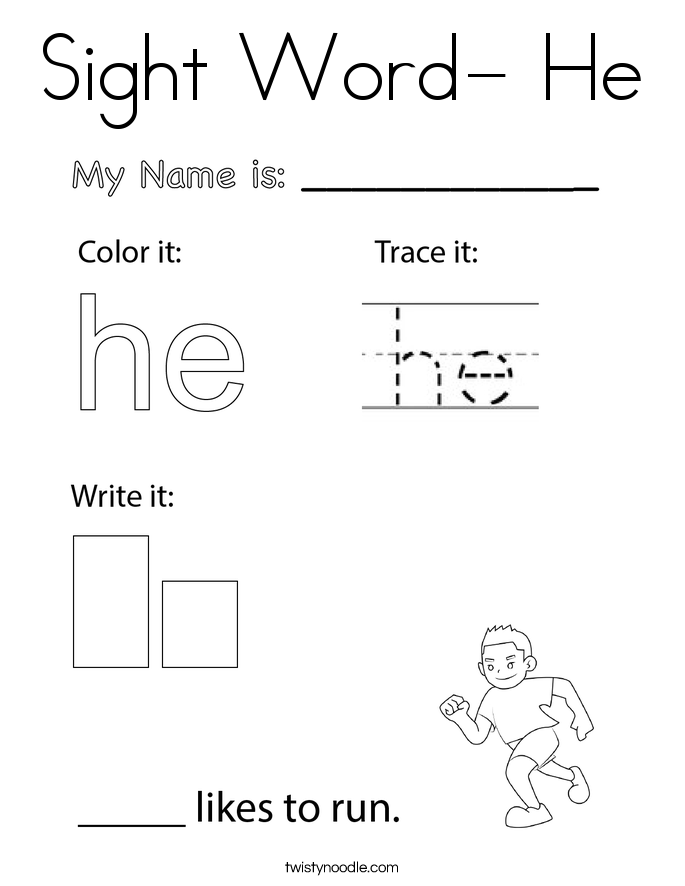 Sight Word- He Coloring Page
