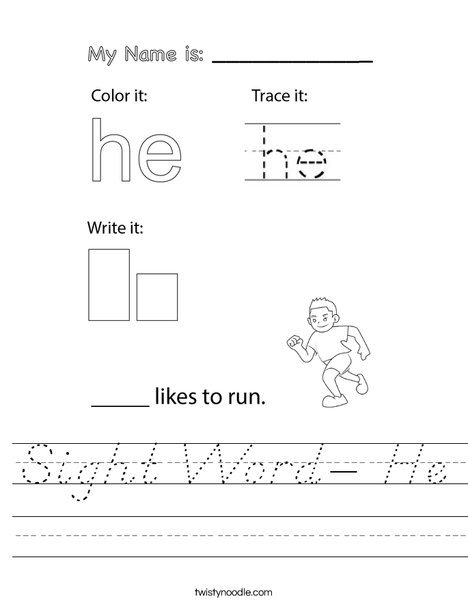 Sight Word- He Worksheet