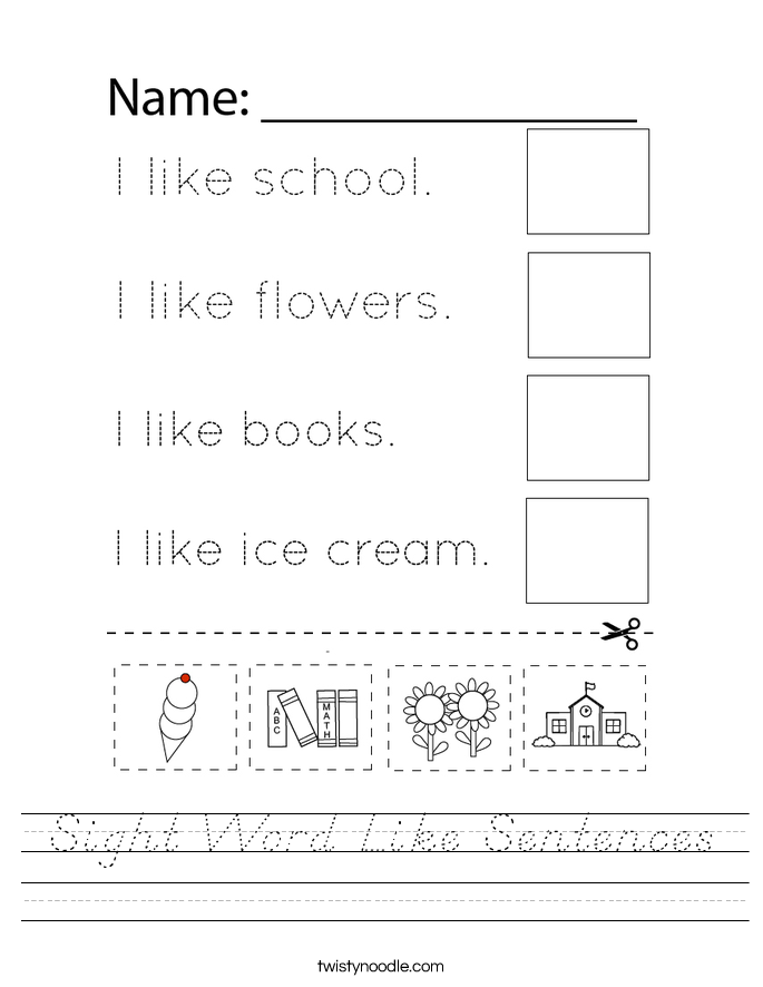 Sight Word Like Sentences Worksheet