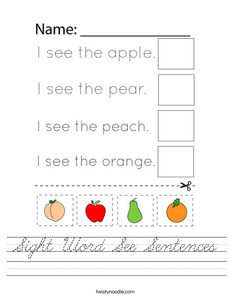 Sight Word See Sentences Worksheet