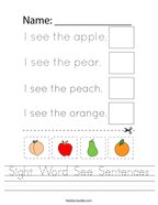 Sight Word See Sentences Handwriting Sheet