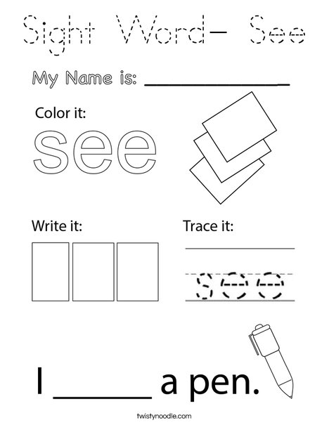 Sight Word- See Coloring Page