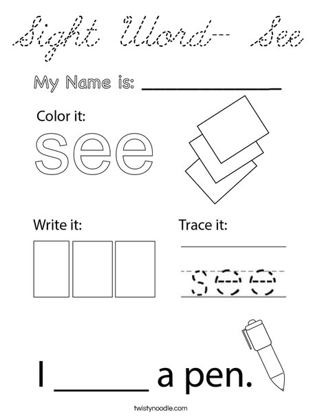 Sight Word- See Coloring Page