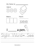 Sight Word- See Handwriting Sheet