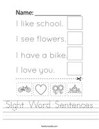 Sight Word Sentences Handwriting Sheet