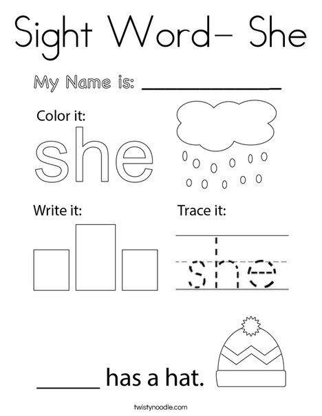 Sight Word- She Coloring Page