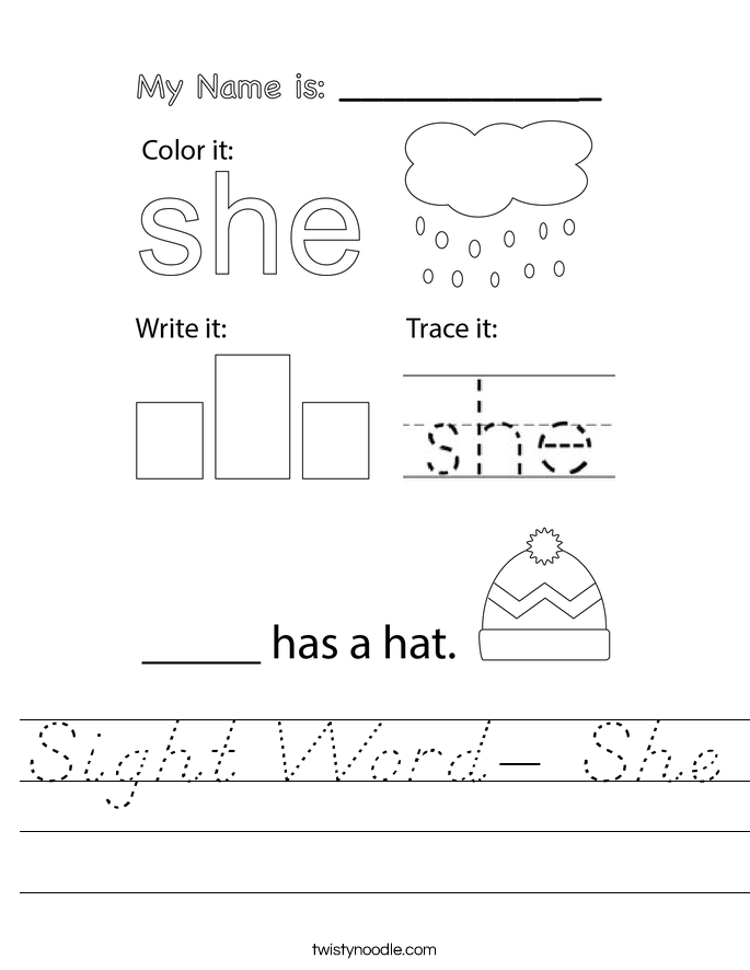 Sight Word- She Worksheet