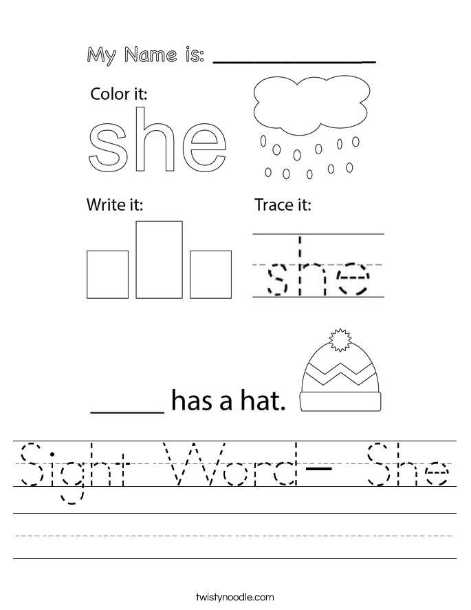 Sight Word She Worksheet Twisty Noodle Sight Word She Worksheet Twisty Noodle