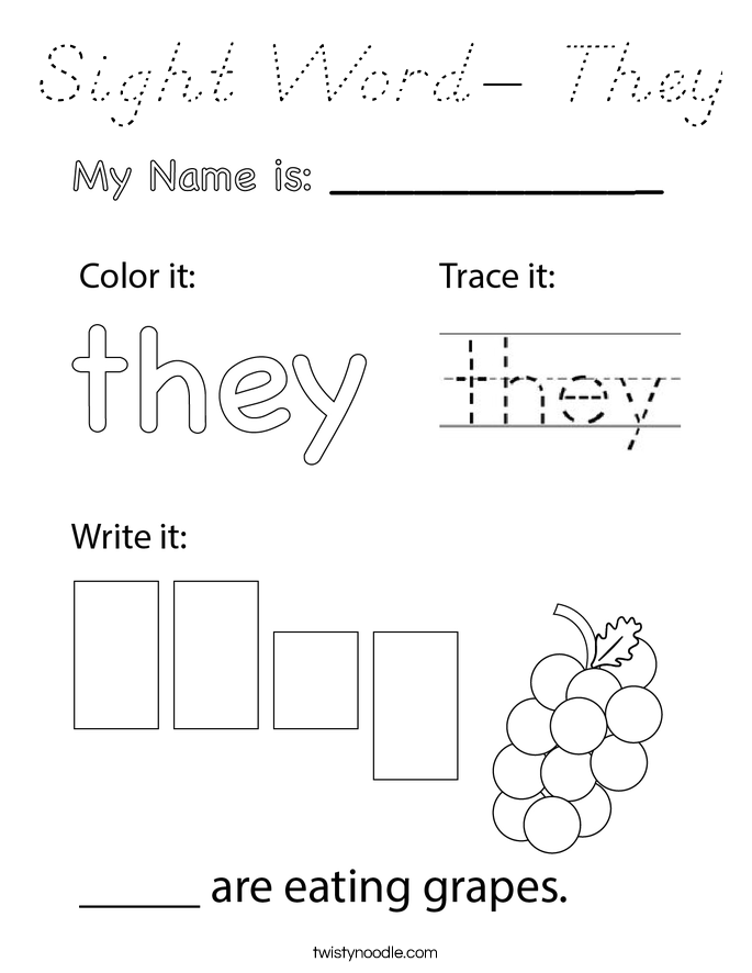 Sight Word- They Coloring Page