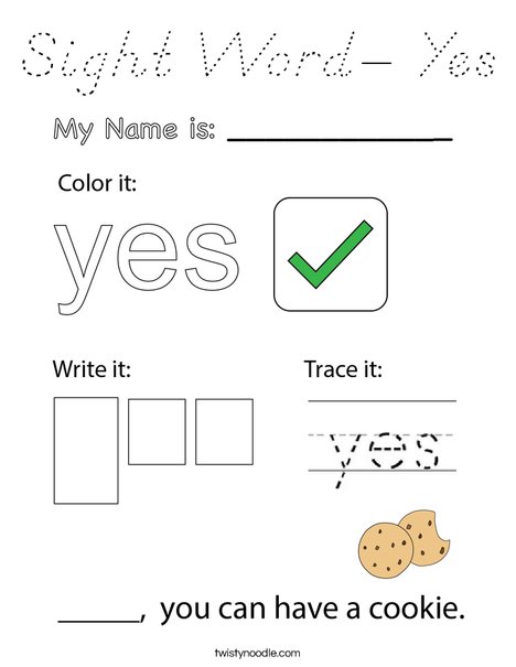 Sight Word- Yes Coloring Page