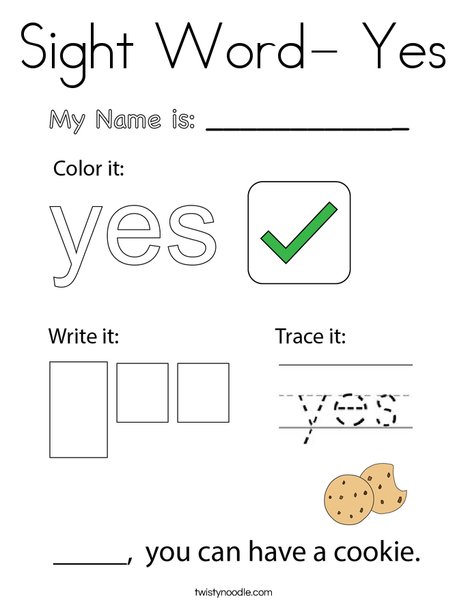 Sight Word- Yes Coloring Page
