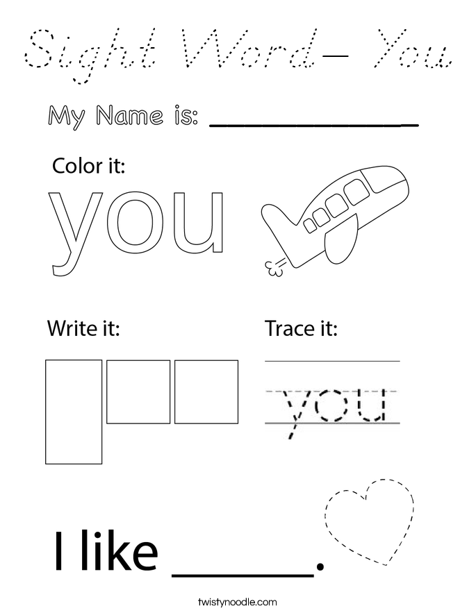 Sight Word- You Coloring Page