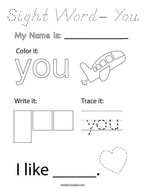 Sight Word- You Coloring Page