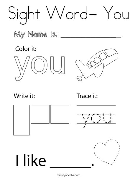 Sight Word- You Coloring Page