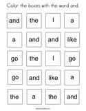 Color the boxes with the word and Coloring Page