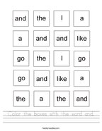 Color the boxes with the word and Handwriting Sheet
