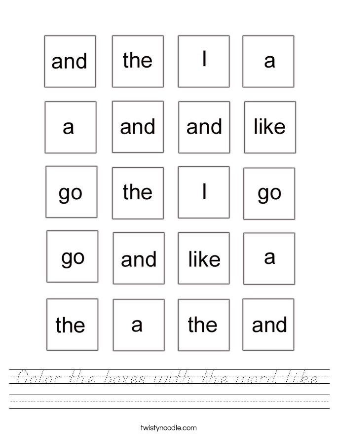 Color the boxes with the word like. Worksheet