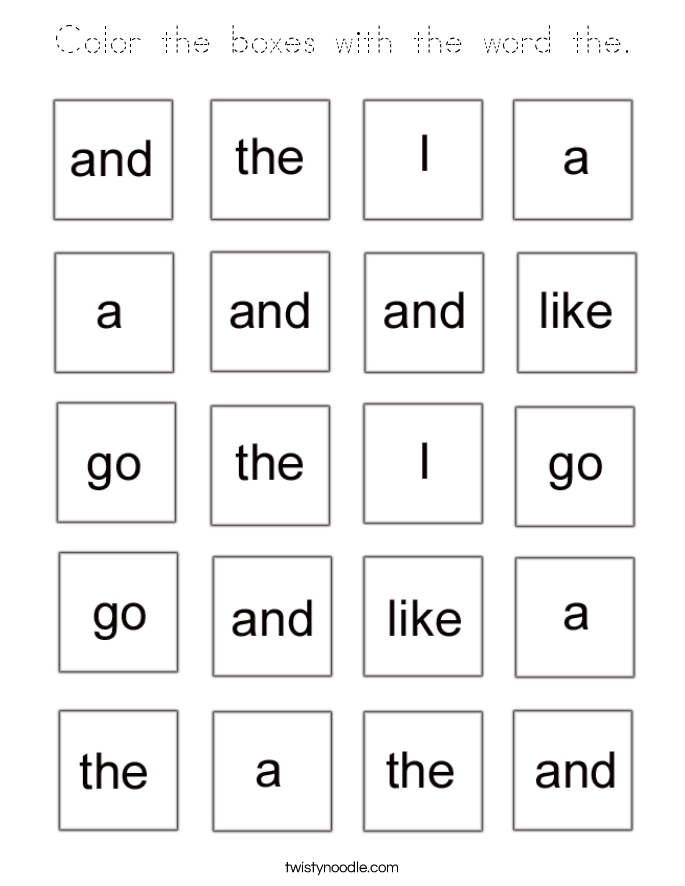 Color the boxes with the word the. Coloring Page