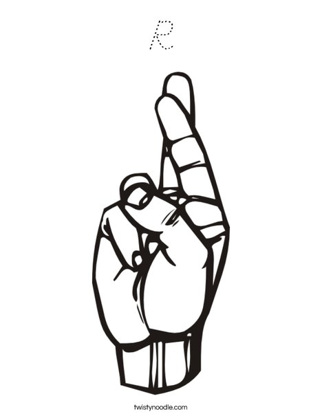 Sign Language Letter R Coloring Page