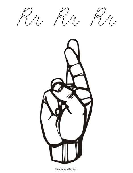 Sign Language Letter R Coloring Page