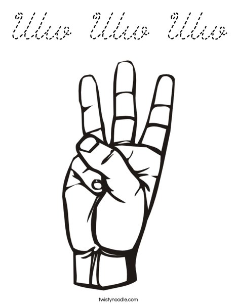 Sign Language Letter W Coloring Page