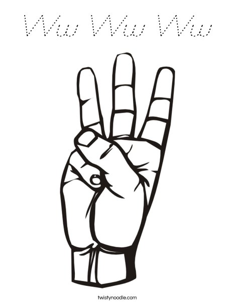 Sign Language Letter W Coloring Page
