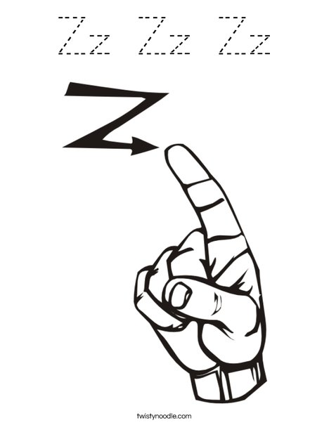Sign Language Letter Z Coloring Page