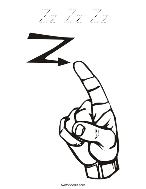 Sign Language Letter Z Coloring Page