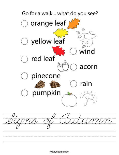 Signs of Autumn. Worksheet