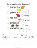Signs of Autumn Handwriting Sheet