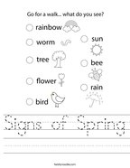 Signs of Spring Handwriting Sheet