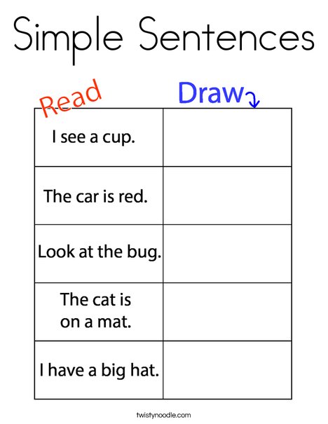 Simple Sentences Coloring Page