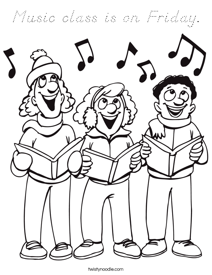 Music class is on Friday. Coloring Page